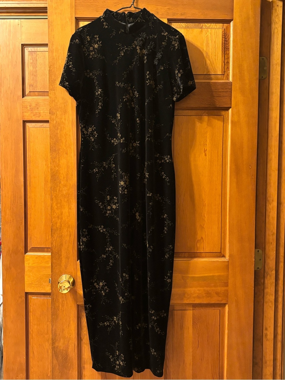Amanda Smith Black Velvet Maxi Dress with Gold Floral Print